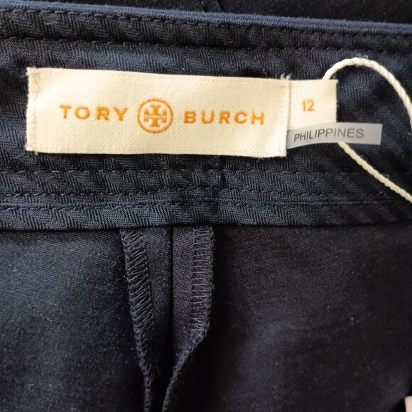Tory Burch Vanner Pants Navy Size 12 NWT MSRP $278 Zip Front Stretch - Picture 4 of 6